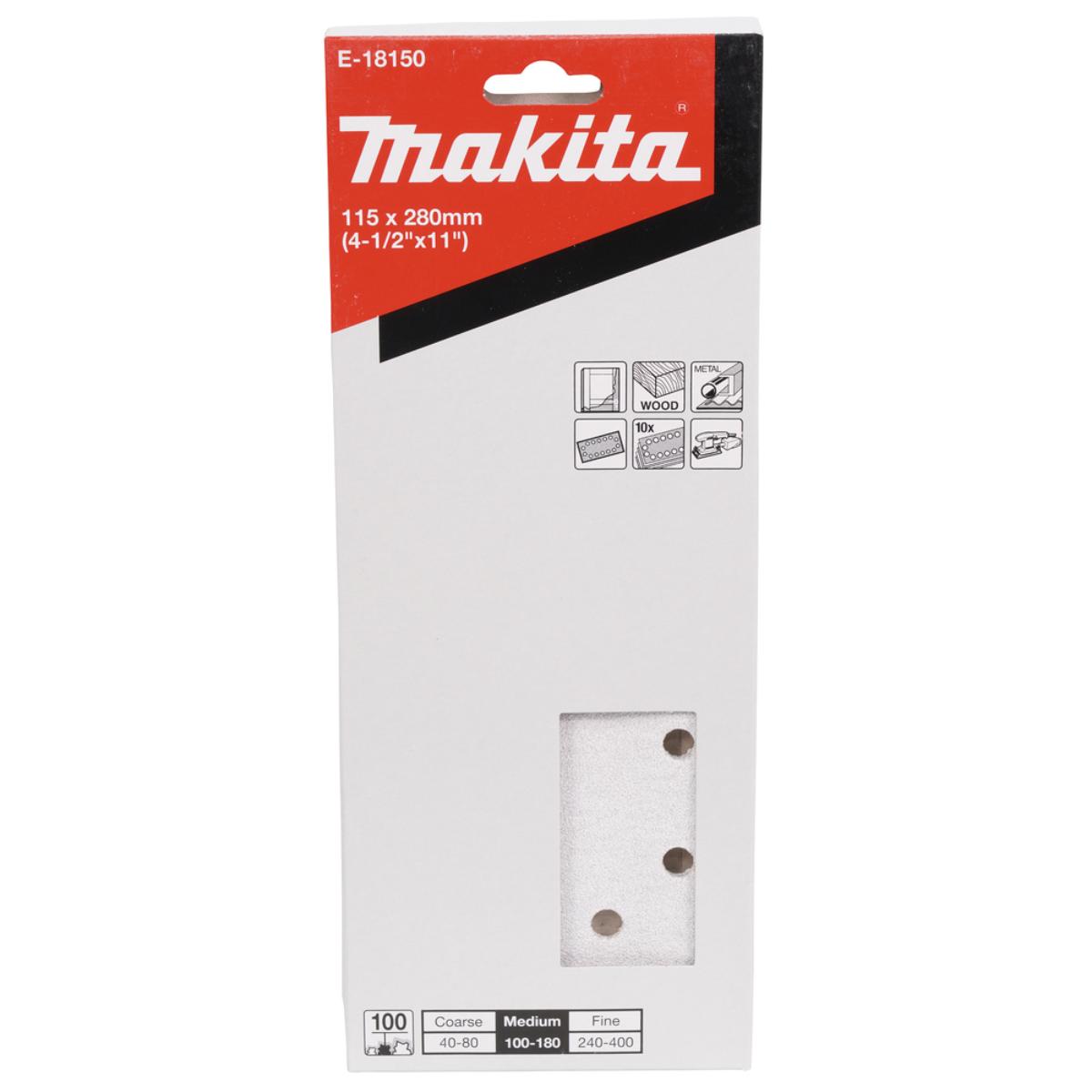 Makita Schleifpapier P100 115x280mm gelocht, Körnung ,14 Loch, 10 Stück