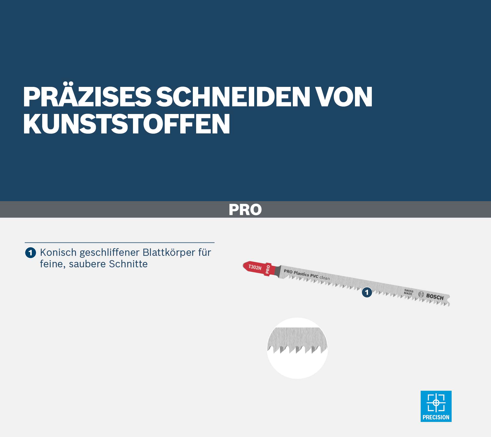 Bosch PRO Plastics PVC clean T302H Stichsägeblatt, 132 mm, 3-Stück