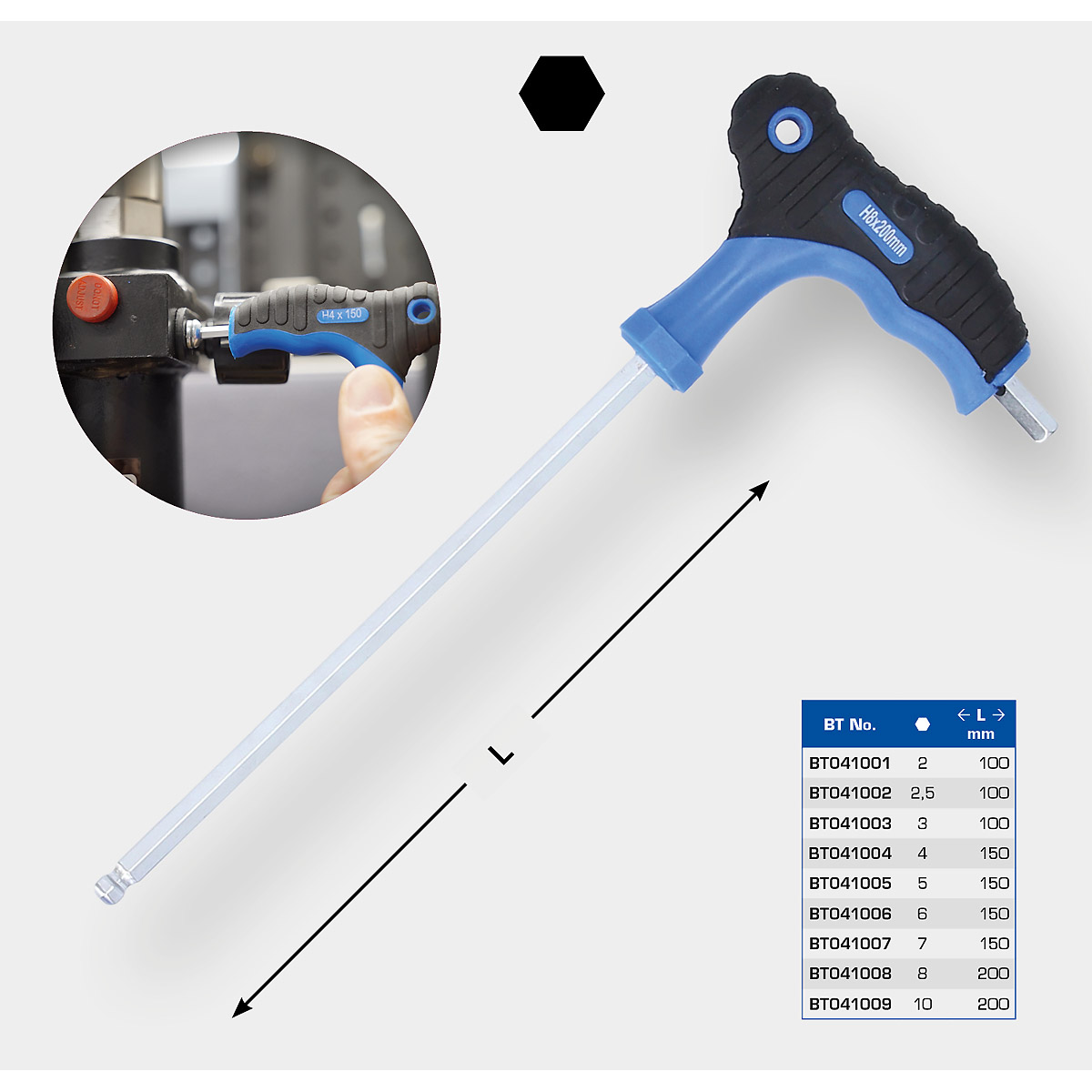 Brilliant Tools T-Griff-Kugelkopf-Innensechskant-Winkelstiftschlüssel 
