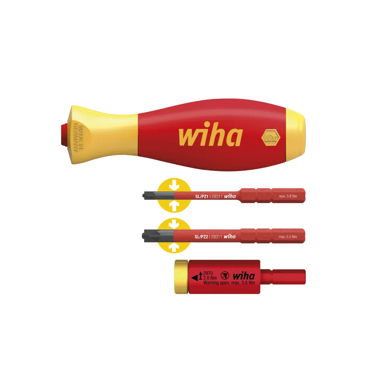 Wiha Drehmoment Set easyTorque Adapter electric 2,8 Nm mit slimVario Halter und slimBits SL/PZ 4-teilges Set