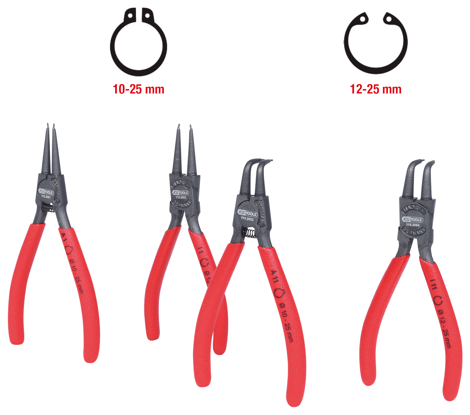 KS Tools Sicherungszangen-Satz, 10-25 mm, 4-tlg
