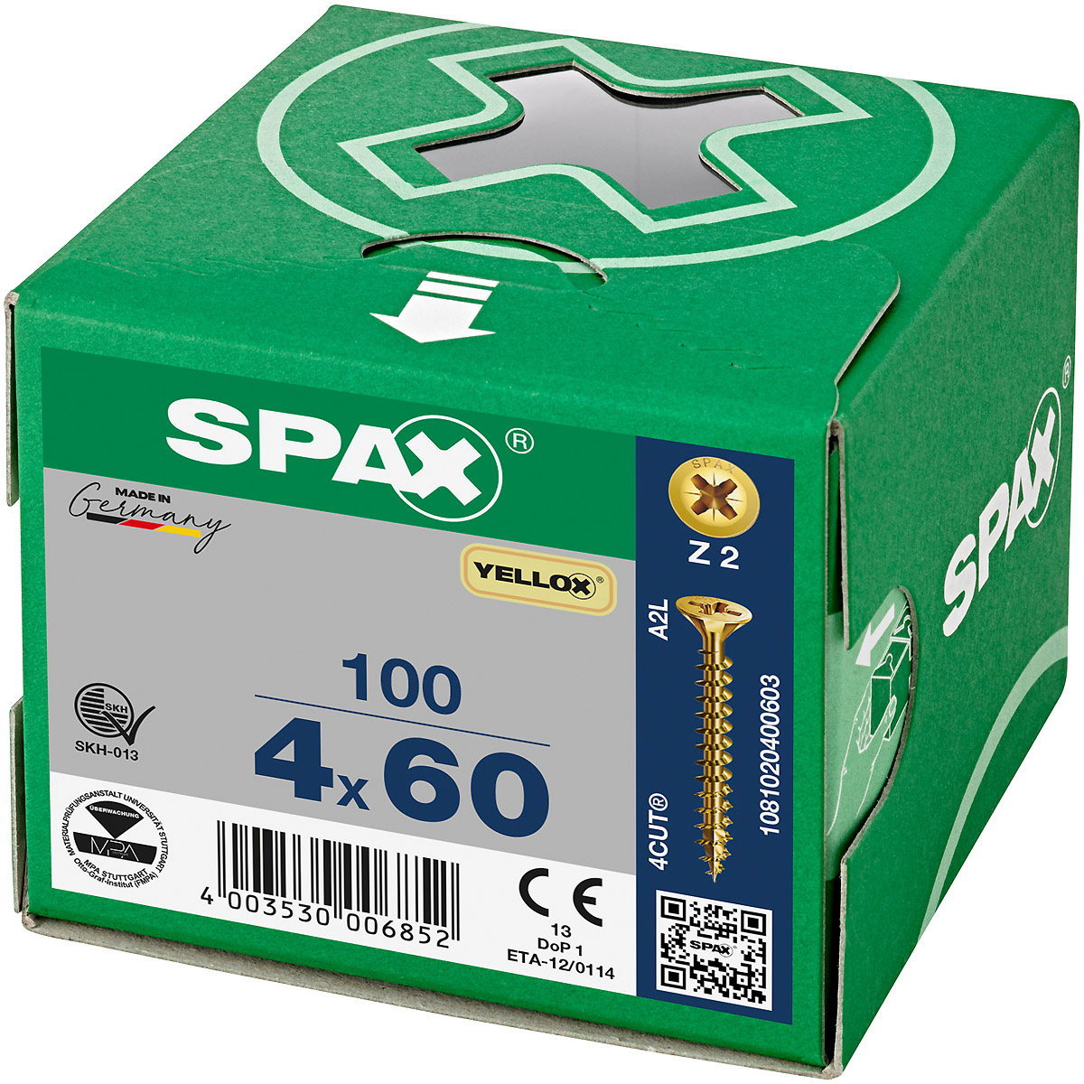 SPAX Senkmultikopf Kreuzschlitz Z2 Vollgewinde YELLOX, 100 Stück