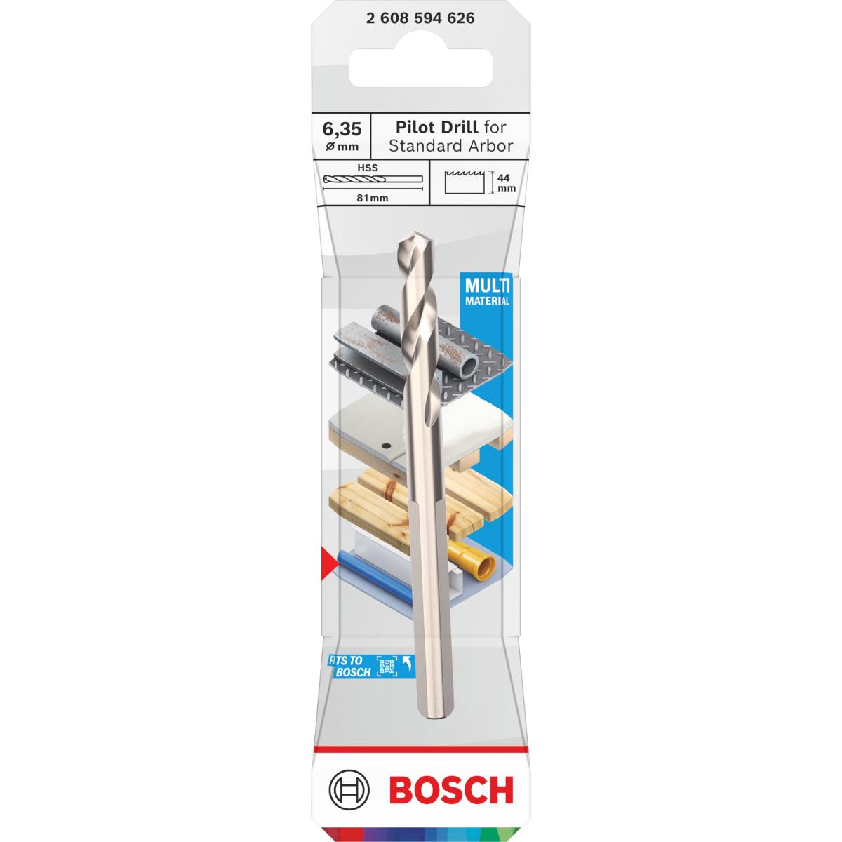 Bosch Zentrierbohrer für Standard-Aufsteckhalter, HSS-G, 6,35 x 44 mm