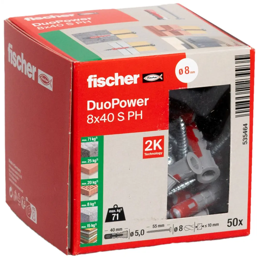 Fischer Universaldübel DuoPower 8x40 S PH mit Schraube Panhead