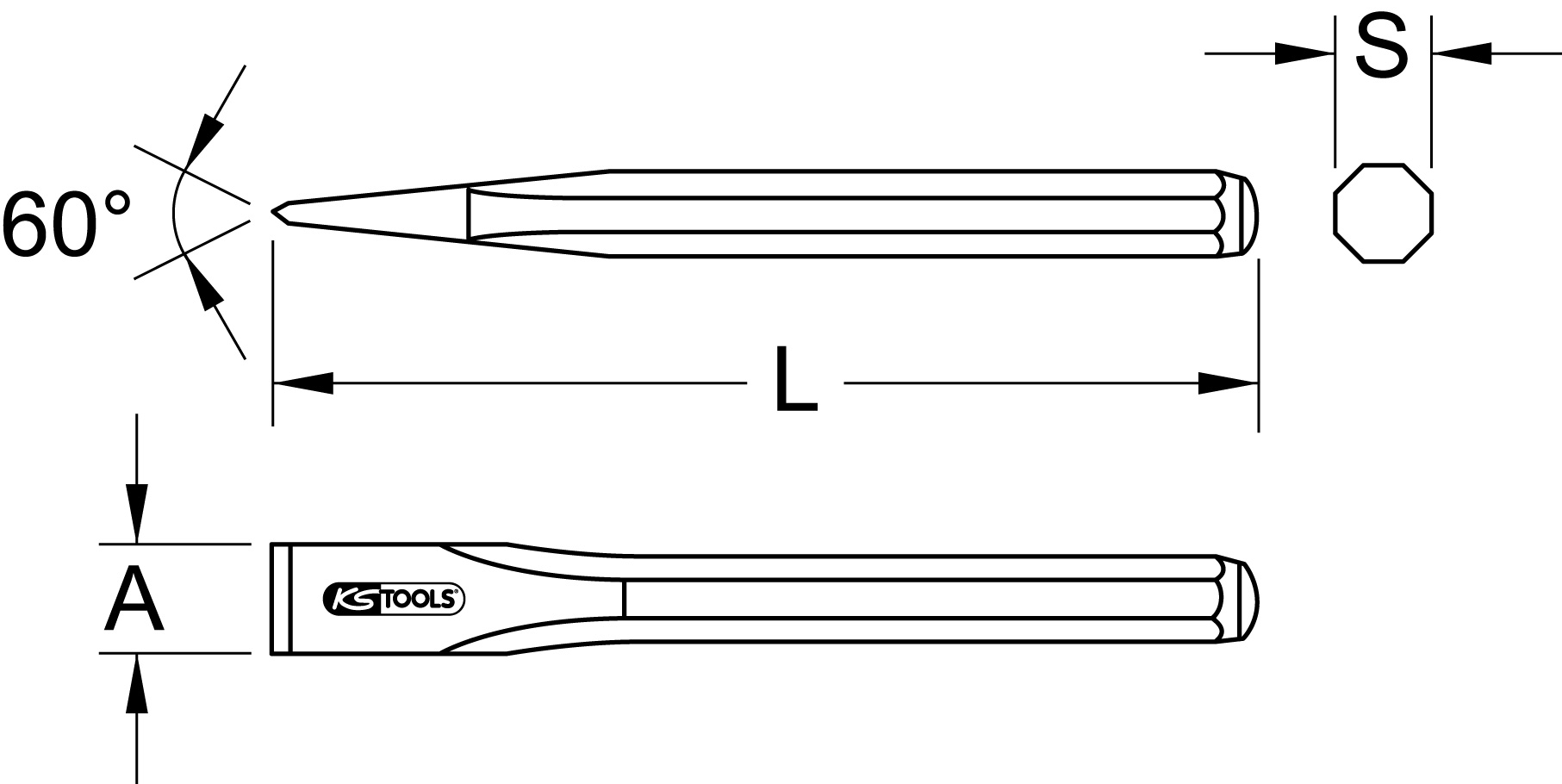 KS Tools Elektrikermeißel, 4-kant