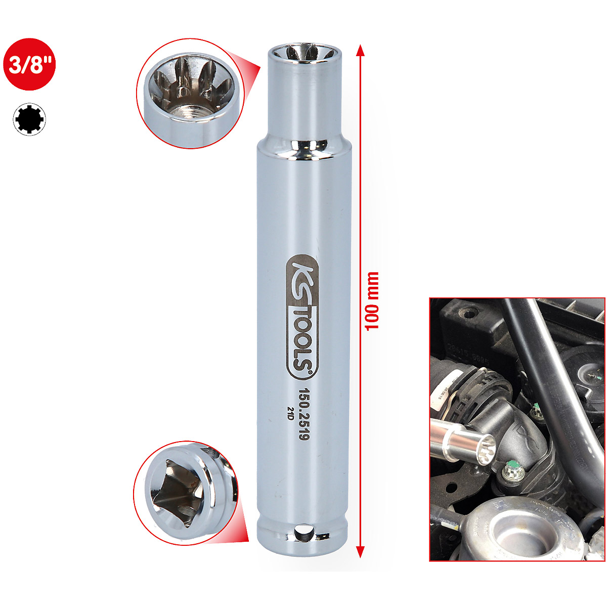 KS Tools 3/8" Spezial-Steckschlüssel für Saugrohr-Verschraubungen