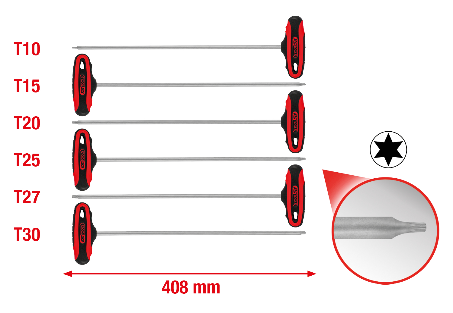 KS Tools T-Griff-Torx-Winkelstiftschlüssel-Satz, 6-tlg
