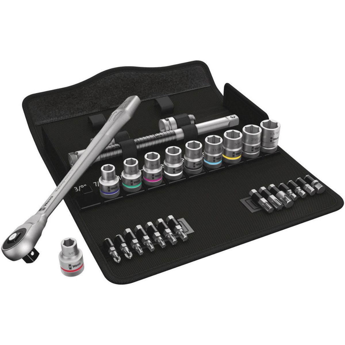 Wera 8100 SC 10 Zyklop Metal-Knarrensatz, Durchsteckvierkant, 1/2"-Antrieb, zöllig, 28-teilig