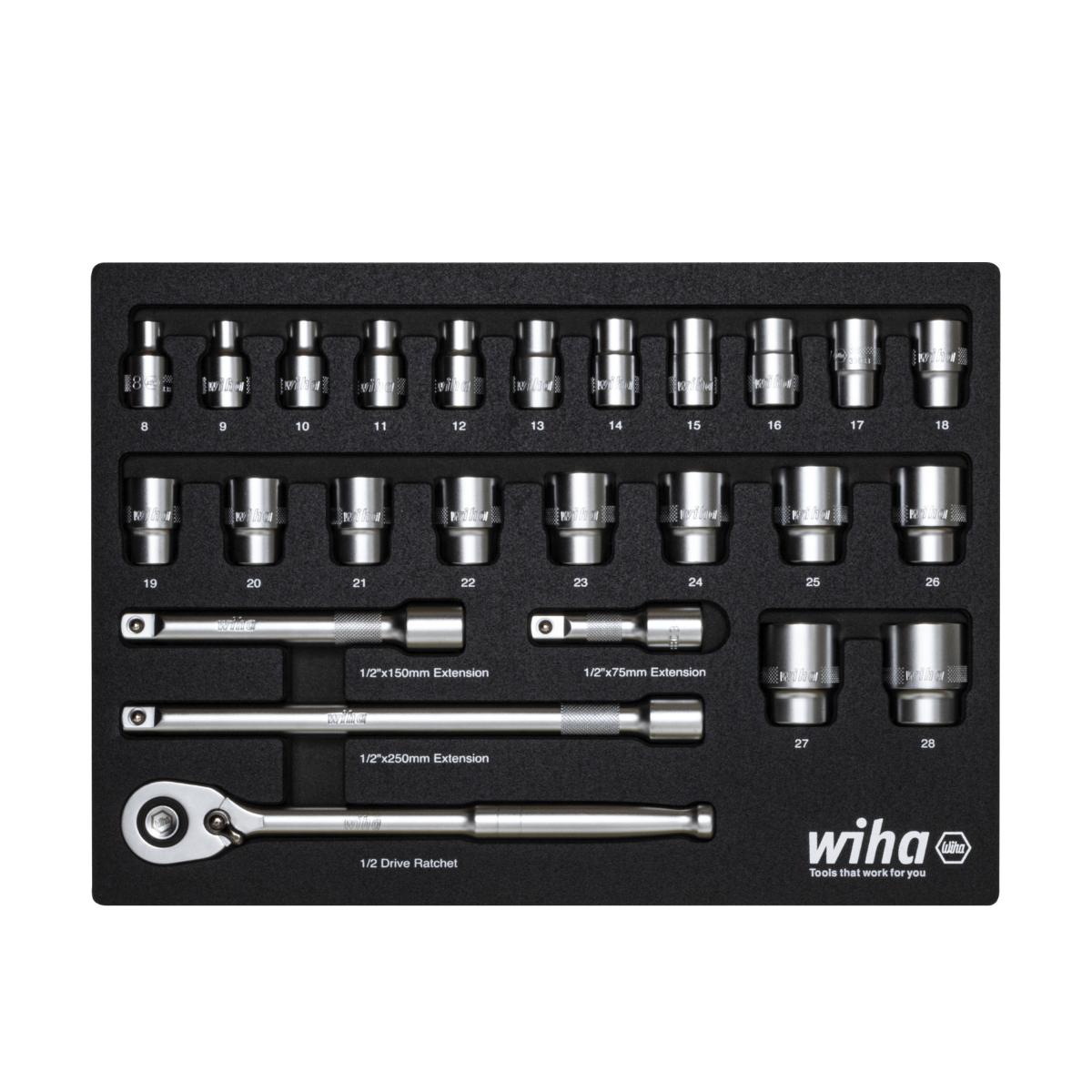 Wiha Ratschenschlüssel Set 1/2 zoll 25-teilges Set in Schaumeinlage