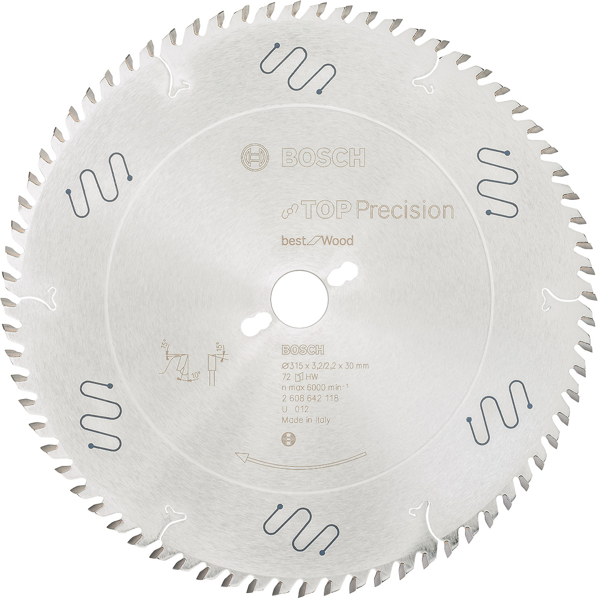 Bosch Kreissägeblatt Top Precision Best for Wood, 315 x 30 x 3,2mm, 72 Zähne