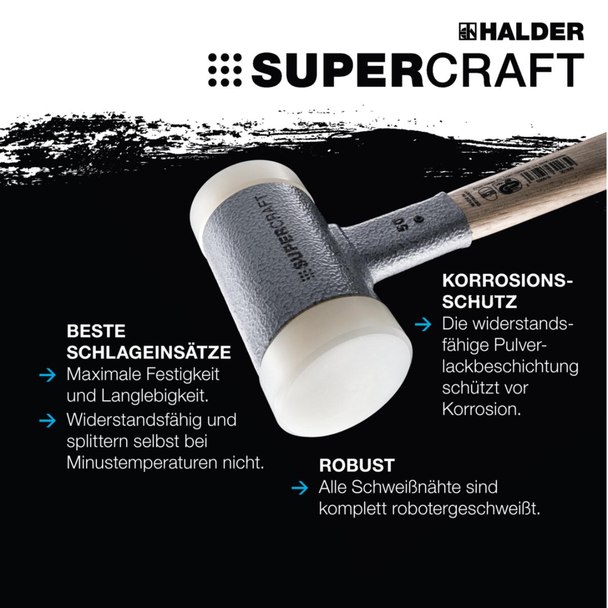 HALDER SUPERCRAFT - Schonhammer rückschlagfrei mit bruchsicherem Stahlrohrstiel, Nylon