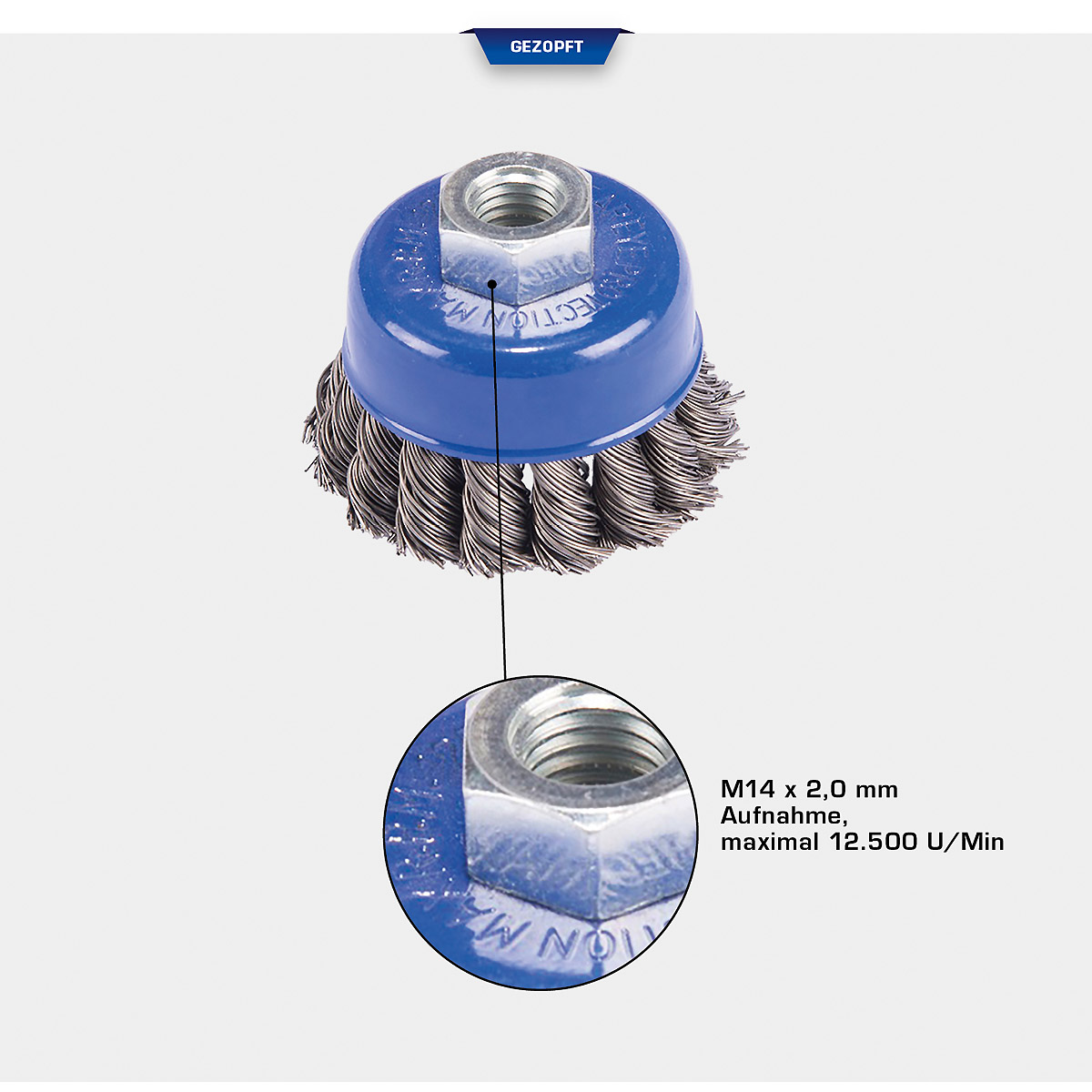 Brilliant Tools Topfbürste, Ø 65 mm mit M14 x 2,0 mm Aufnahme