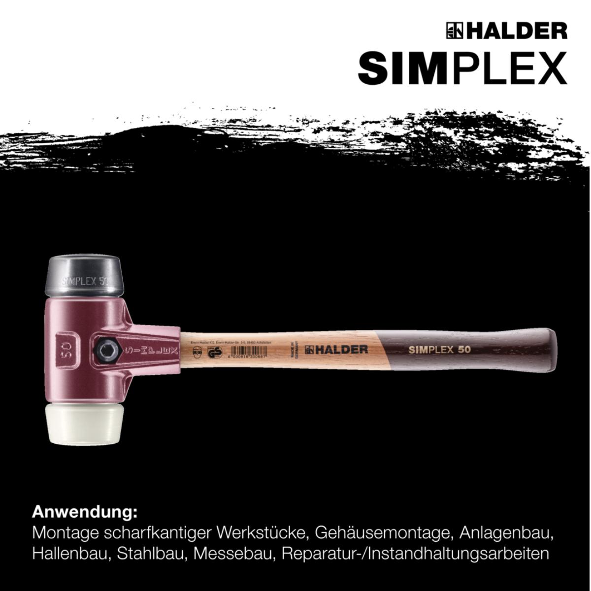 HALDER SIMPLEX - Schonhammer mit TE-Gehäuse und Holzstiel, Gummikomposition / Nylon