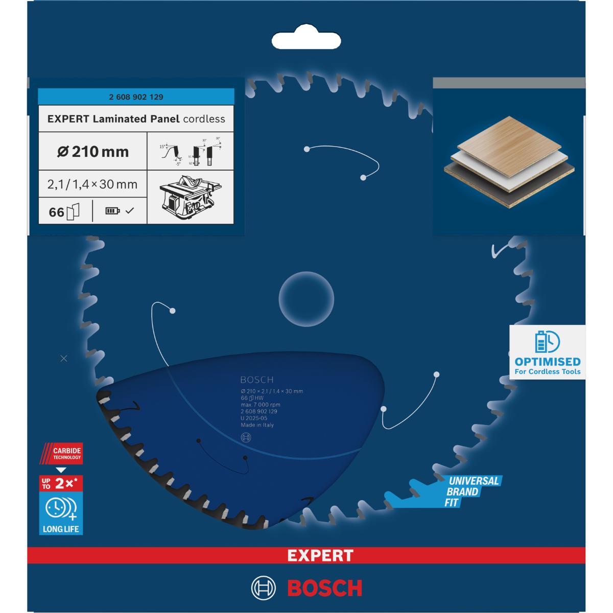 Bosch EXPERT Laminated Panel Kreissägeblatt, 210x2,1x30 mm, Z66