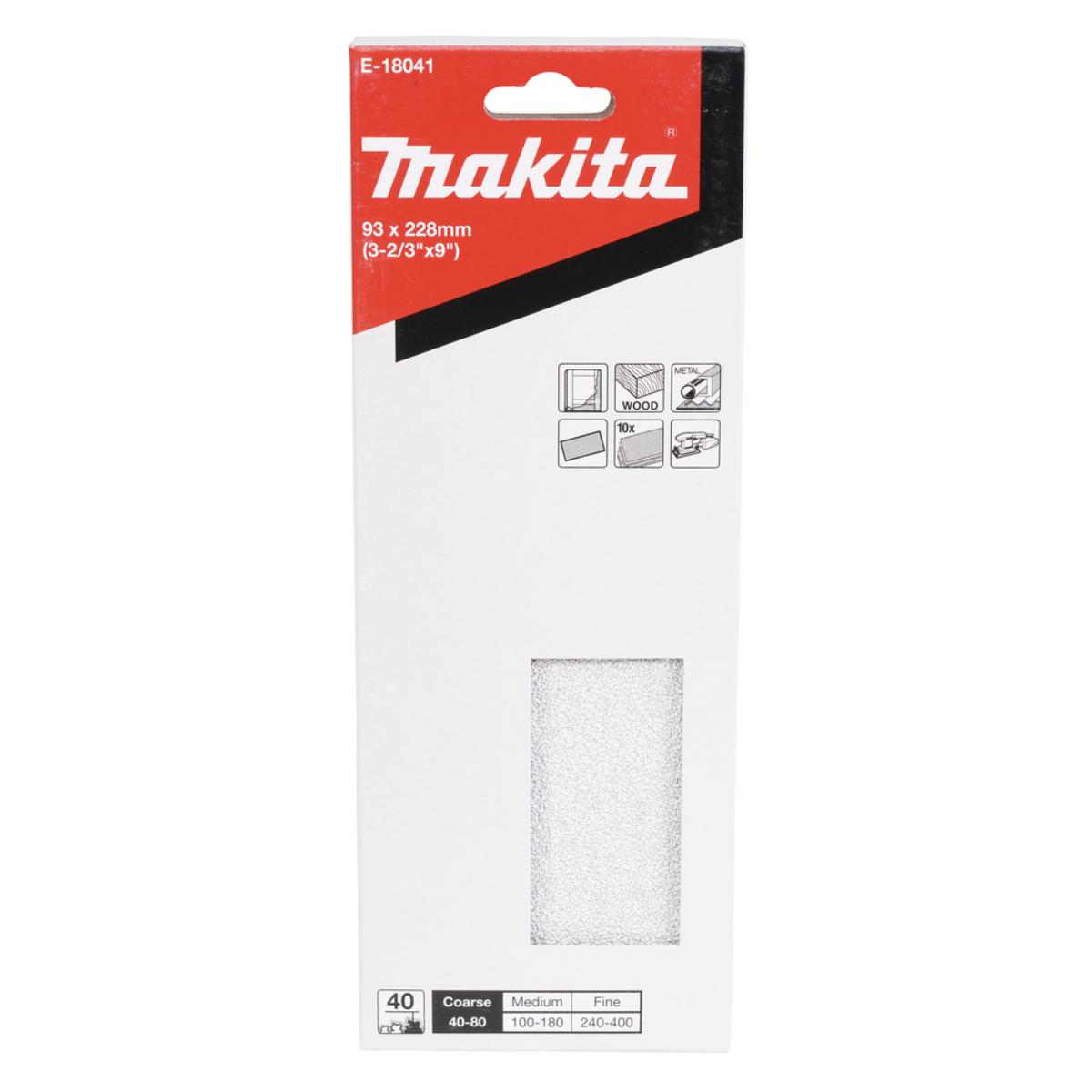 Makita Schleifpapier P40 93x228mm, Körnung ,ungelocht, 10 Stück