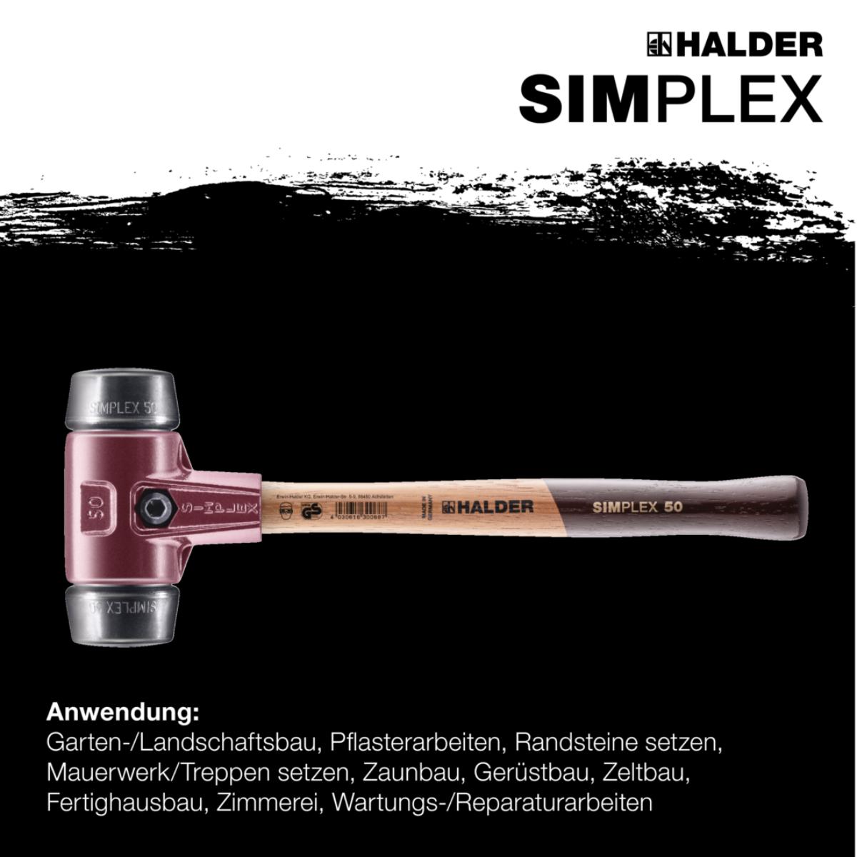 HALDER SIMPLEX - Schonhammer mit TE-Gehäuse und Holzstiel, Gummikomposition