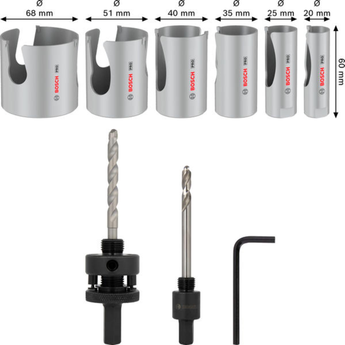 Bosch PRO Construction Material Gewinde-Lochsägen, 20/25/35/40/51/68x60x65mm, 9-teilges Set