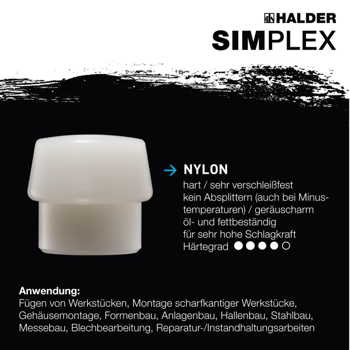 HALDER SIMPLEX - Schonhammer mit TE-Gehäuse und Holzstiel, Gummikomposition mit Standfuss / Nylon