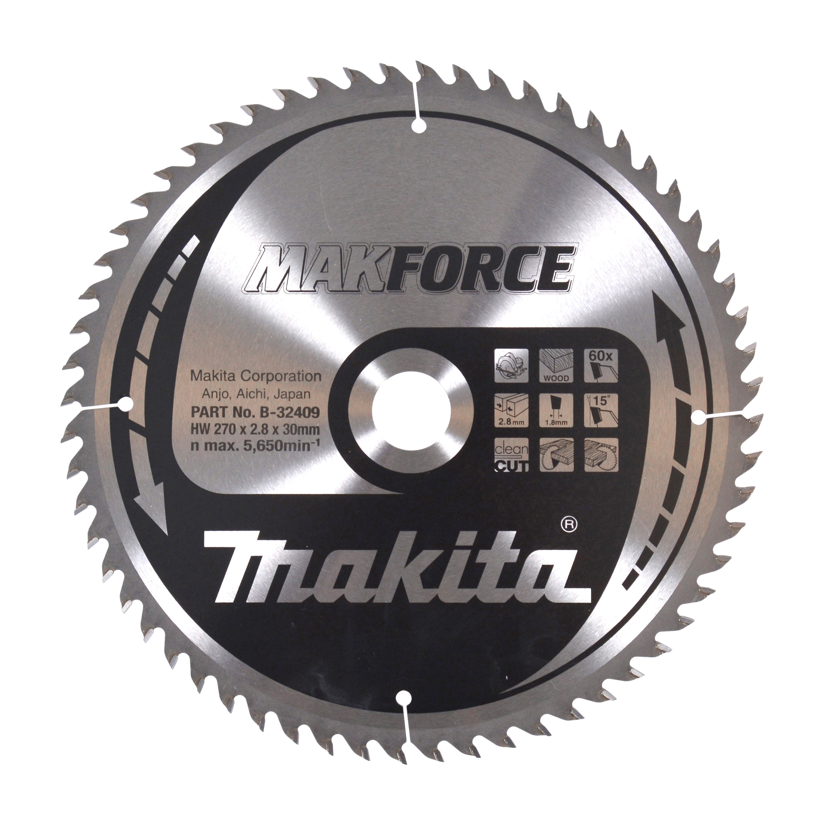 Makita Kreissägeblatt MAKFORCE, 270/30 mm - 60 Zähne - 1,8 mm - CleanCut - Holz - B-32409