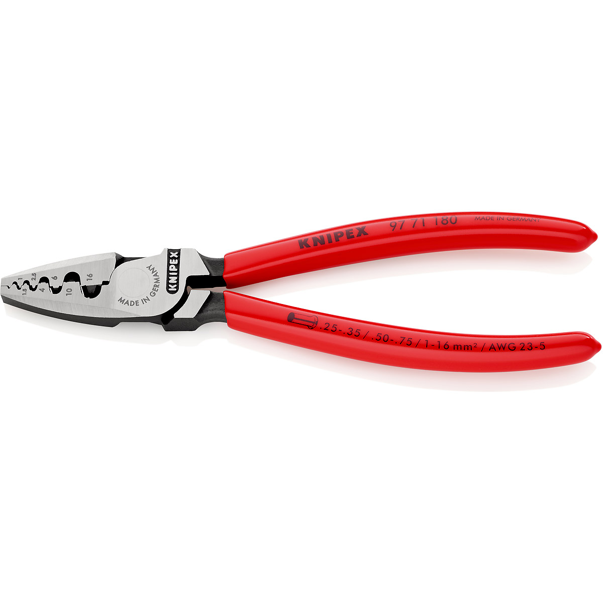 KNIPEX Crimpzange für Aderendhülsen 180 mm mit Kunststoff überzogen poliert