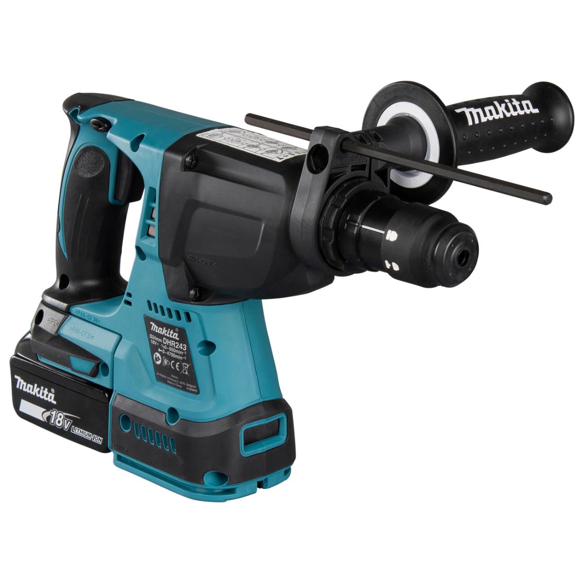 Makita Akku-Kombihammer für SDS-Plus 18V / 6,0 Ah, 2 Akkus + Ladegerät im MAKPAC + SDS-Plus Bohrer-Set B-58992