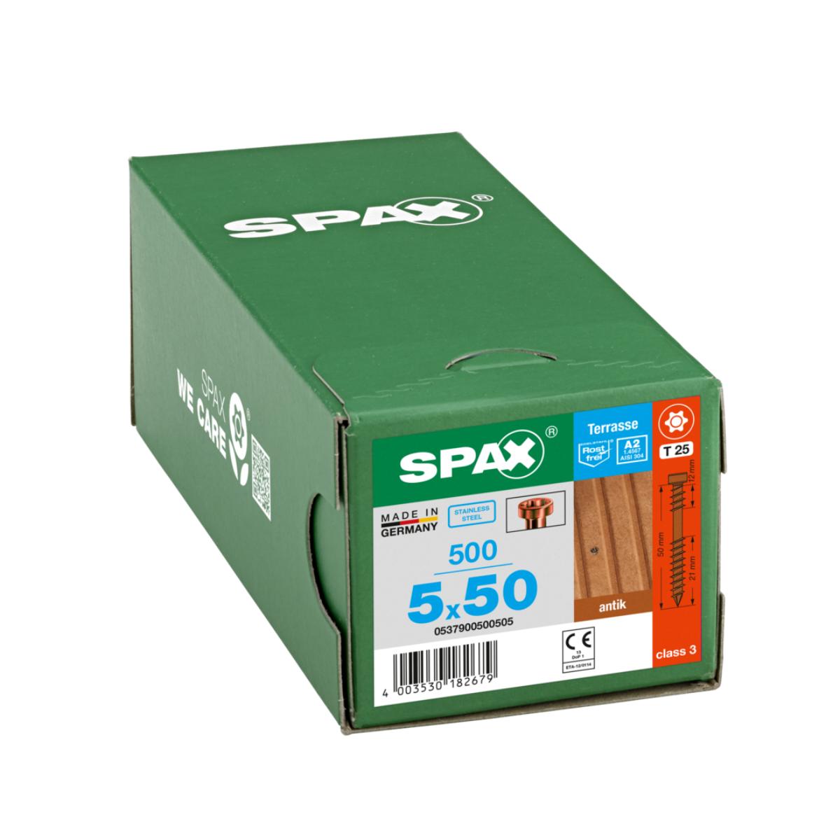 SPAX Terrasse A2 Zylinderkopf T-Star Plus T25 Fixiergewinde Cut antik, 500 Stück