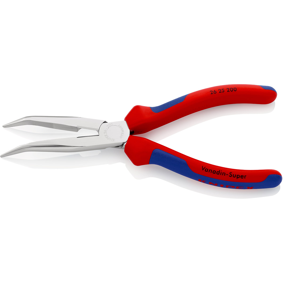 KNIPEX Flachrundzange mit Schneide verchromt mit angewinkelten Backen (Storchschnabelzange)