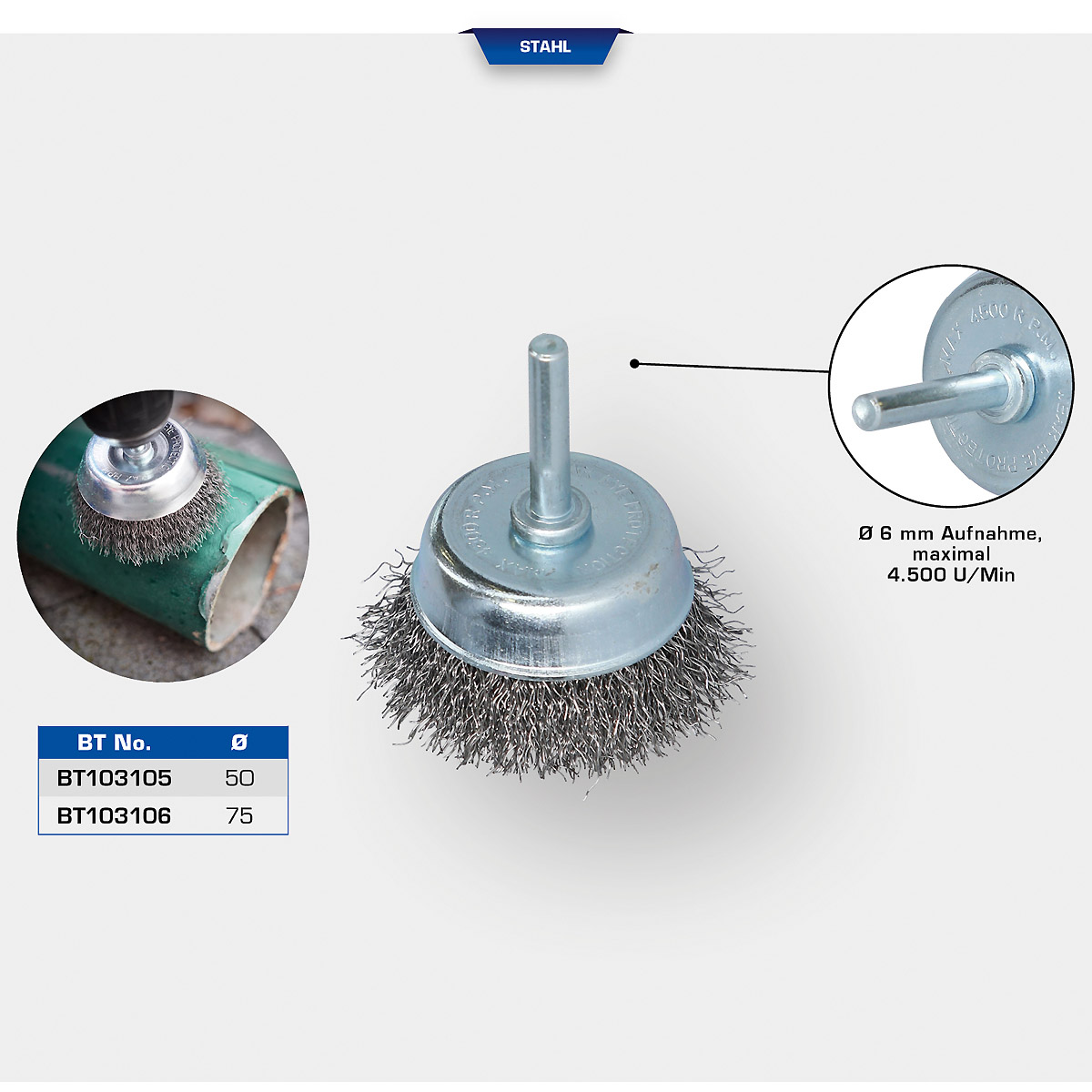 Brilliant Tools Topfbürste, Ø 50 mm mit 6 mm Aufnahme