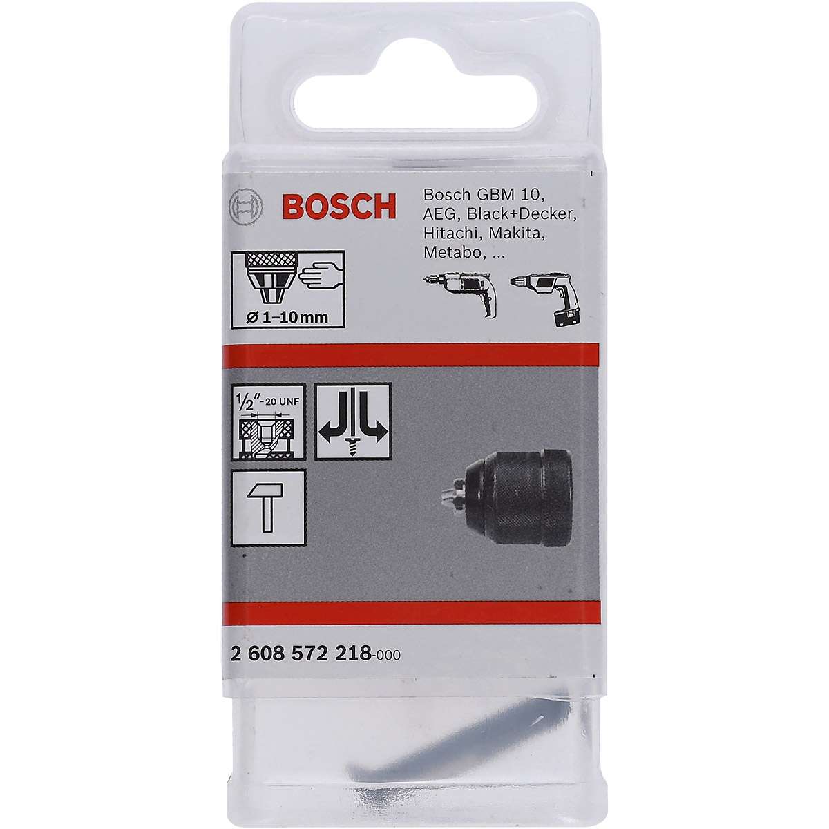 Bosch Schnellspannbohrfutter bis 10 mm, 1 bis 10 mm, 1/2 Zoll bis 20
