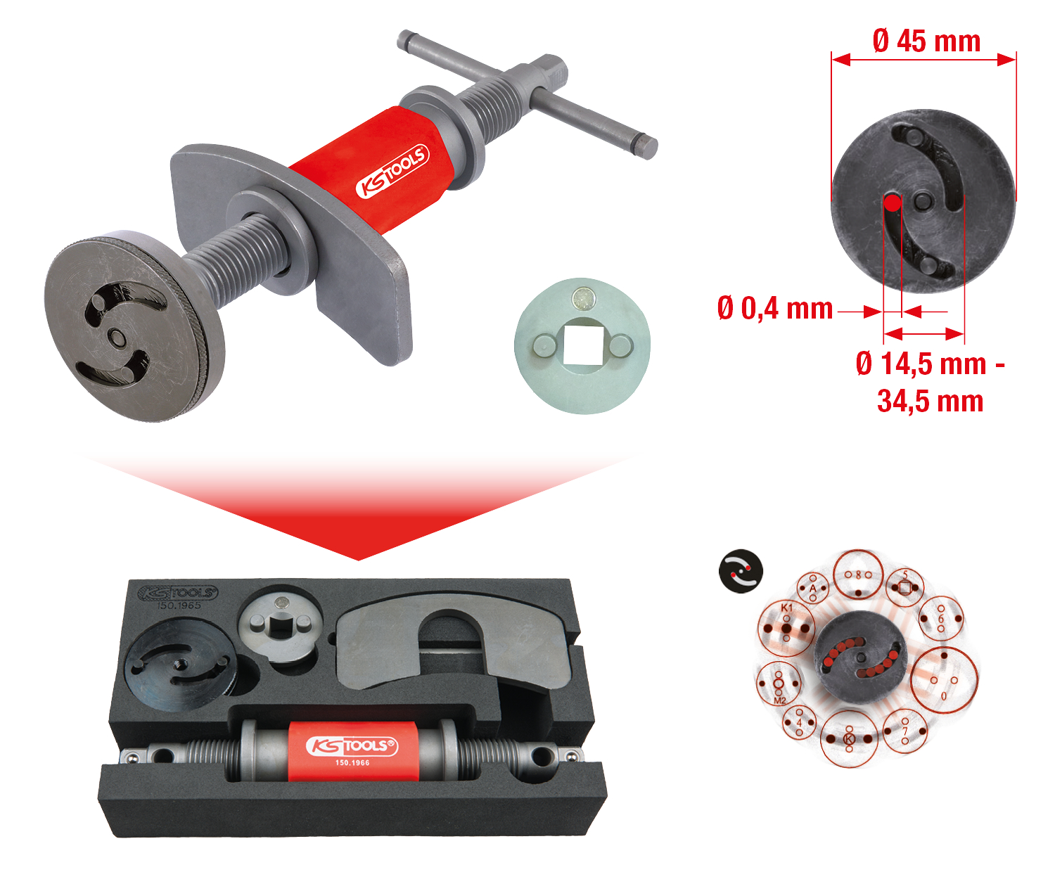 KS Tools Universal Bremskolben-Rückstell-Werkzeug-Satz, 4-tlg