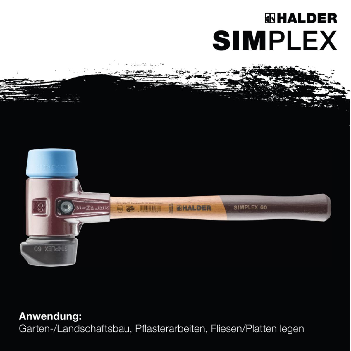 HALDER SIMPLEX - Schonhammer mit TE-Gehäuse und Holzstiel, Gummikomposition mit Standfuss / TPE-soft