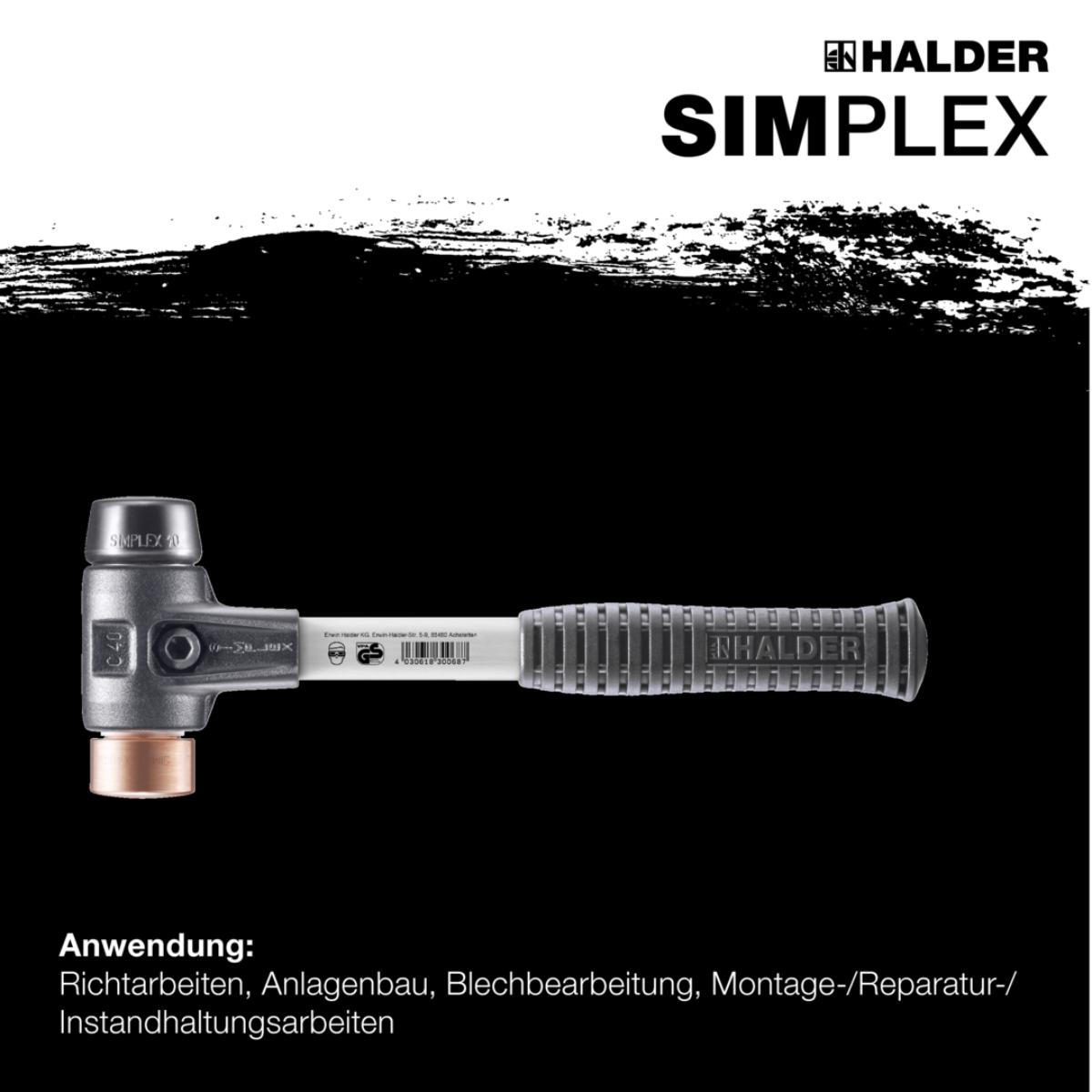 HALDER SIMPLEX - Schonhammer mit verstärktem Tempergussgehäuse und Fiberglasstiel, Kupfer