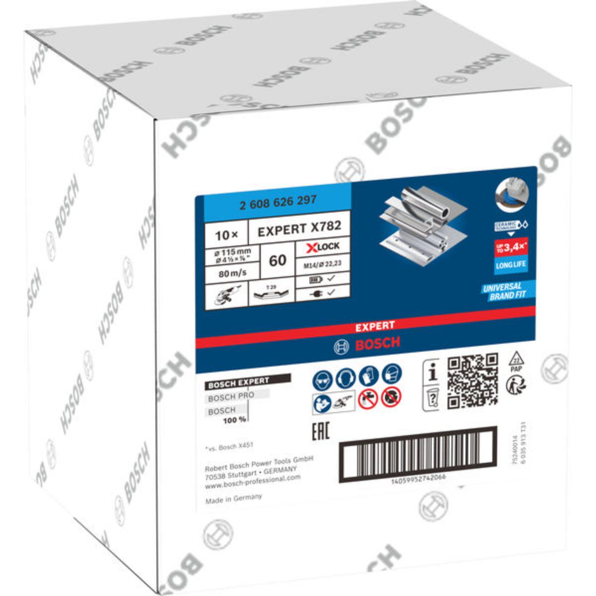Bosch EXPERT X782 Fächerschleifscheibe, abgewinkelt, 115 mm, K60, X-Lock, trimm