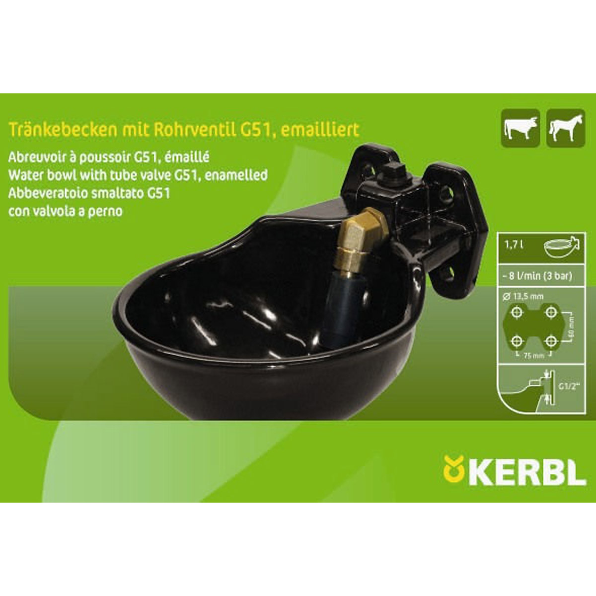 Kerbl Tränkebecken G51 emailliert, mit Rohrventil
