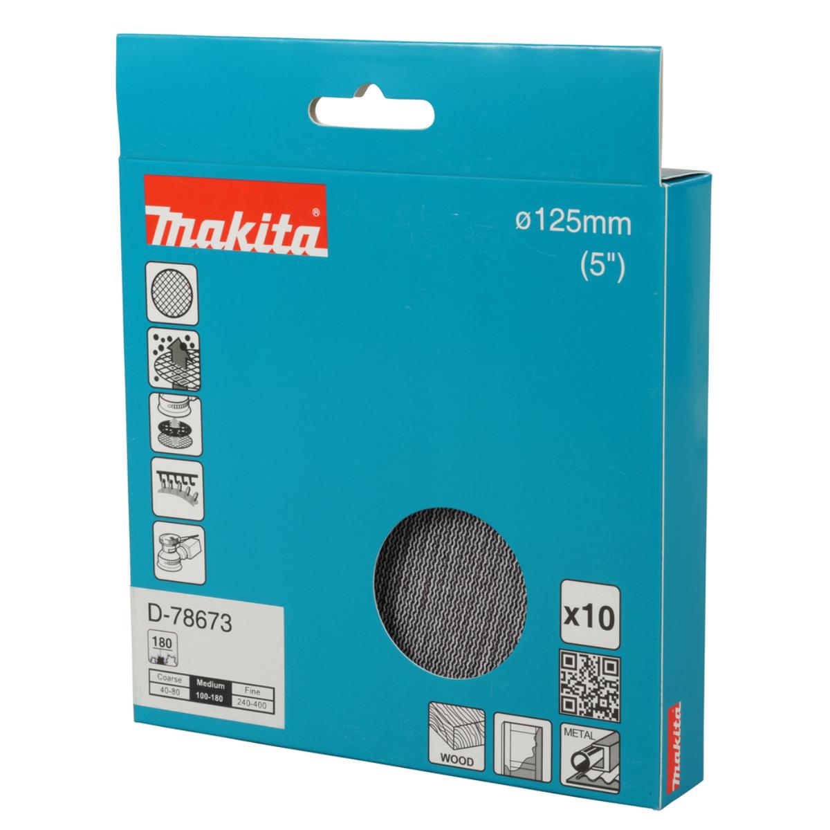 Makita Netzschleifmittel 125mm,Körnung A180,Klett, Gitter, 10 Stück