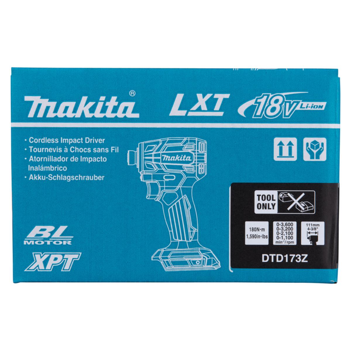 Makita Akku-Schlagschrauber 1/4 Zoll - 180 Nm - 0-3.800 U/min - DTD173Z