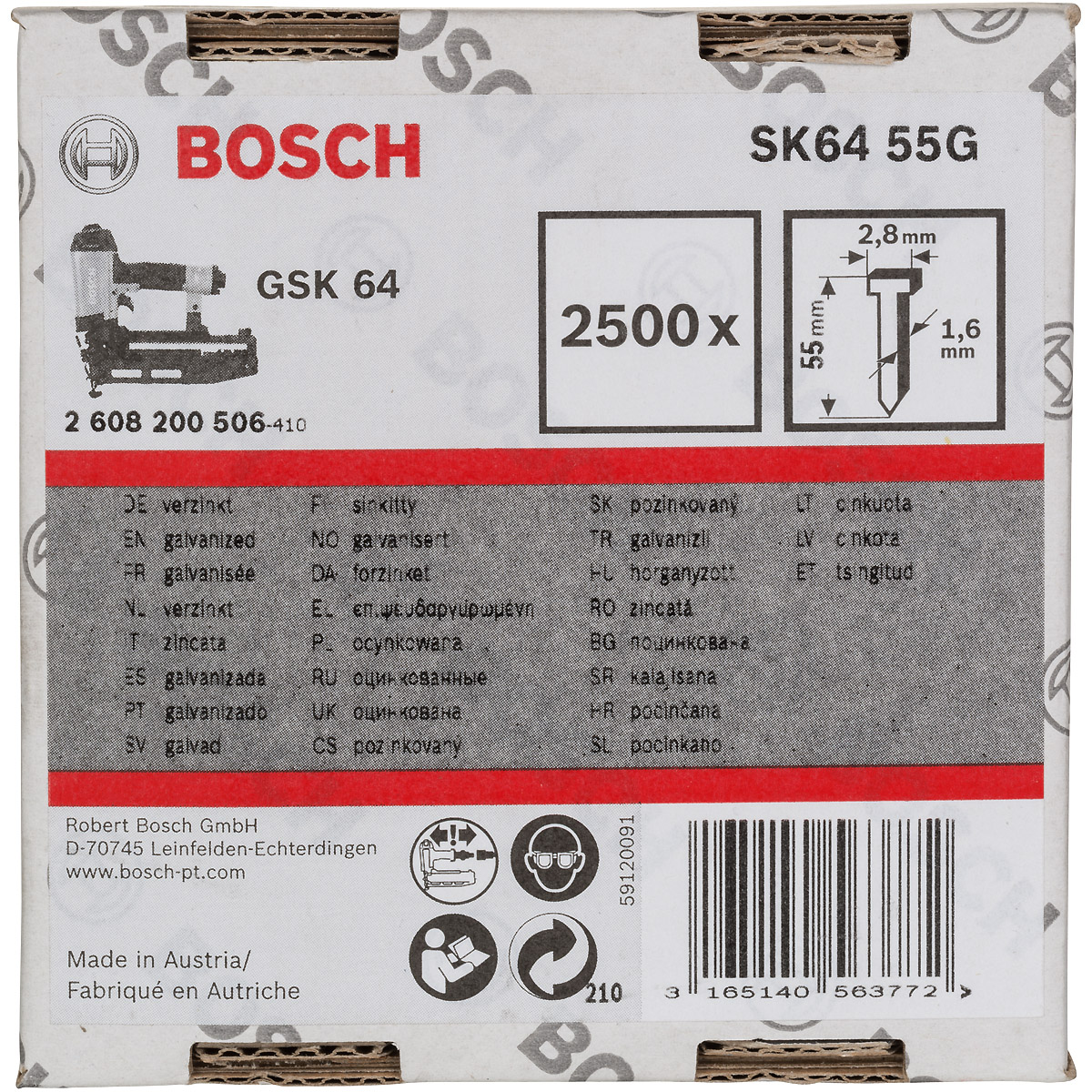 Bosch Senkkopf-Stift SK64 25G, 1,6 mm, 25 mm, verzinkt