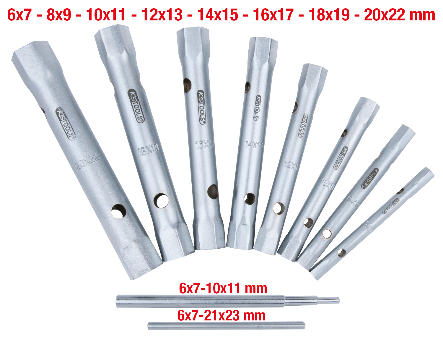 KS Tools Rohrsteckschlüssel-Satz, 10-tlg, 6x7-20x22mm