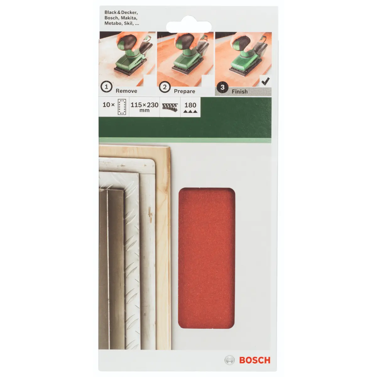 Bosch Schleifblatt-Set für Schwingschleifer K=180, 115 x 230 mm, 14 Löcher, 10-tlg.