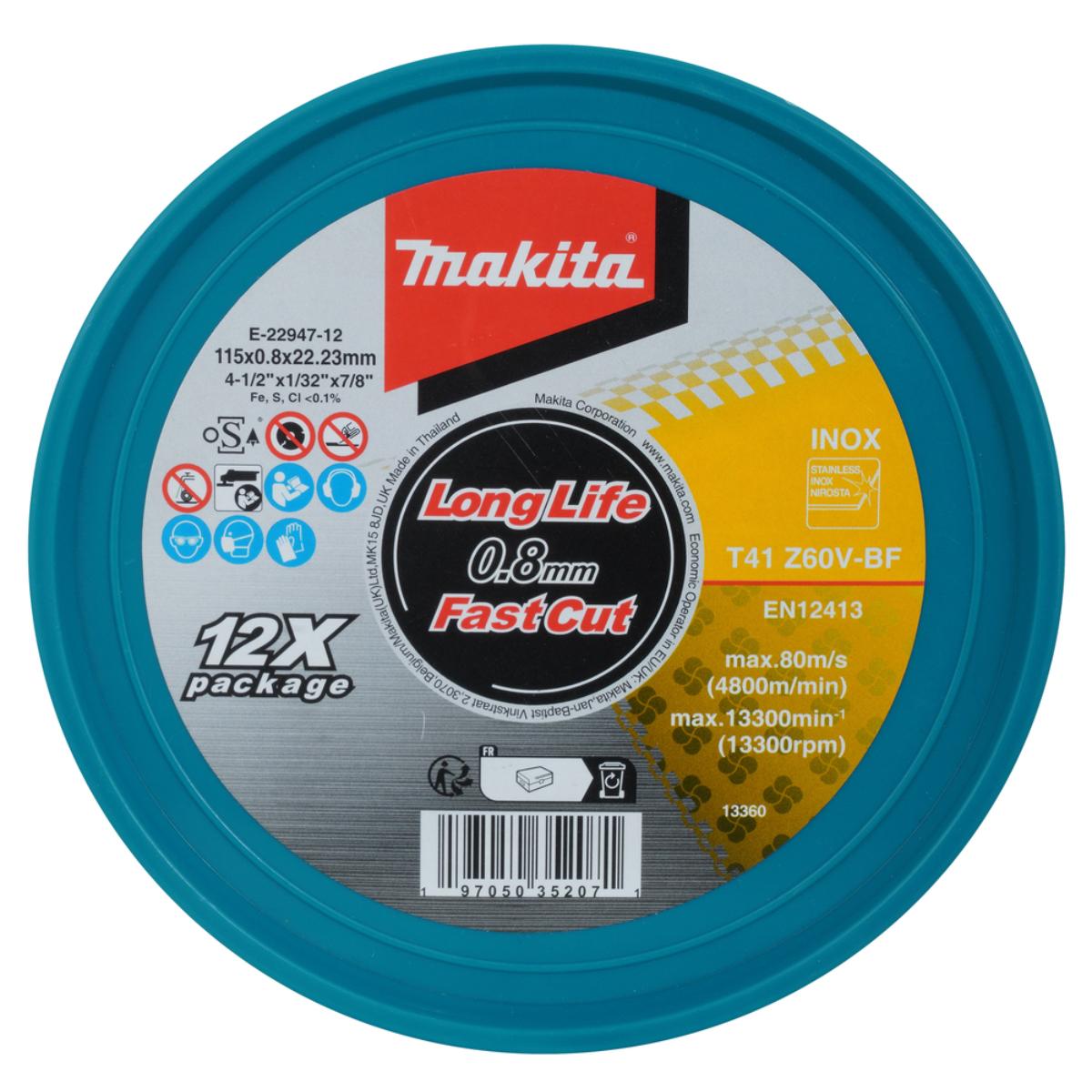 Makita Trennscheibe INOX 115x0,8 mm 12 Stück - Z60V-BF - E-22947-12