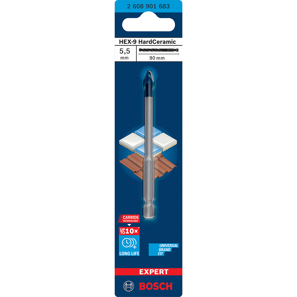 Bosch EXPERT Fliesenbohrer HEX-9 HardCeramic bit, 5.5x90