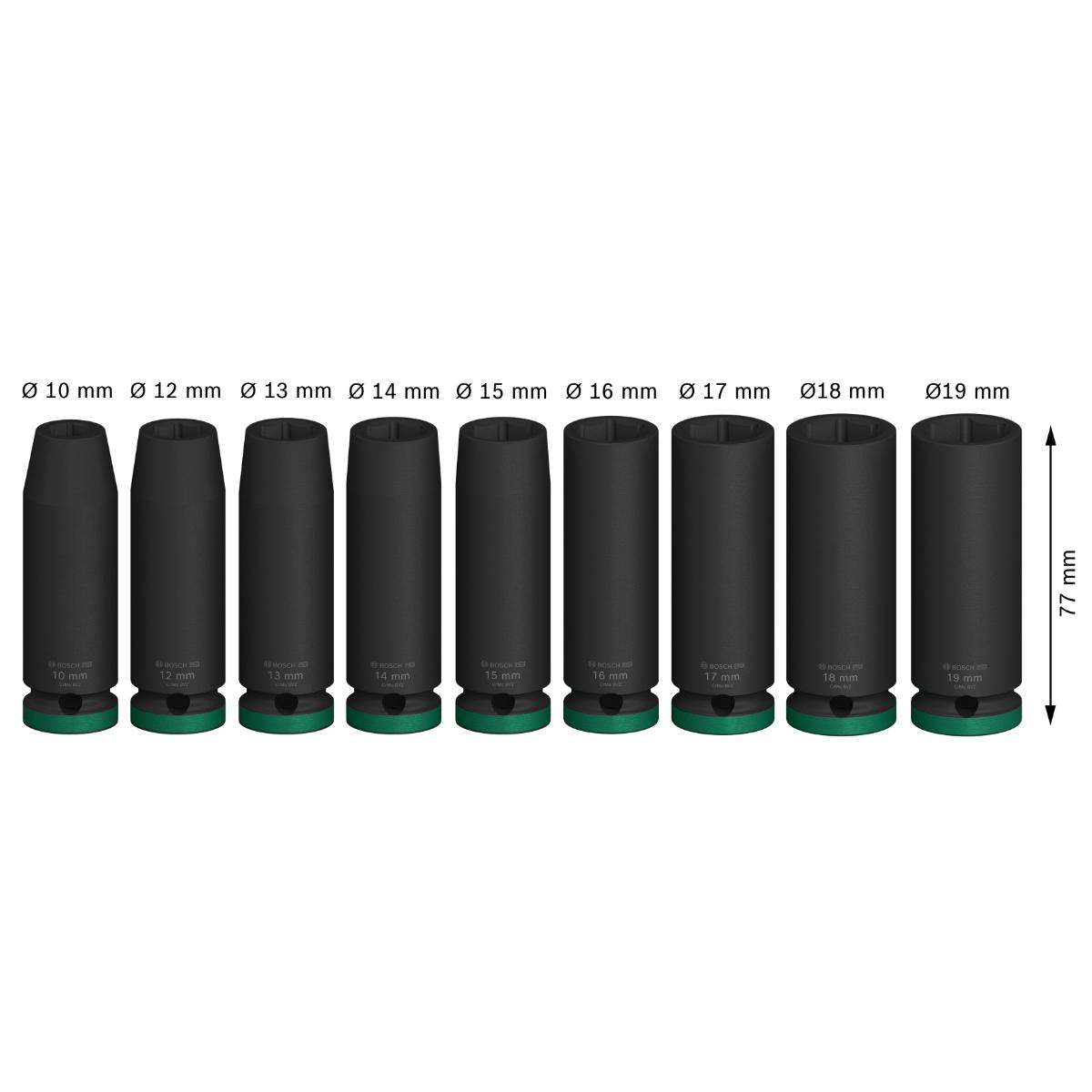 Bosch PRO Impact Socket Set, 1/2", tief, 9 teiliges Set