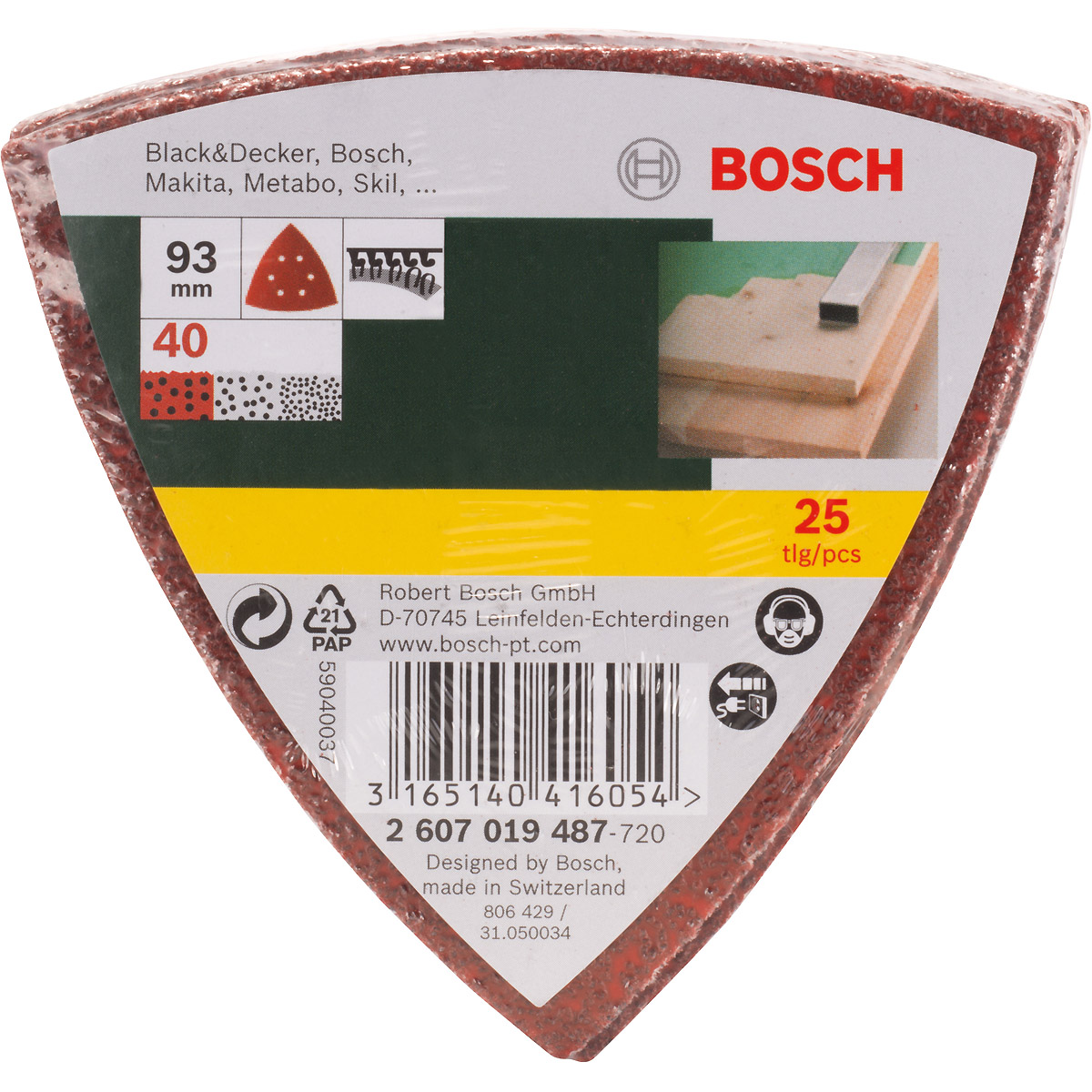 Bosch Schleifblatt-Set für Deltaschleifer, 93 mm, 6 Löcher, 25er-Pack