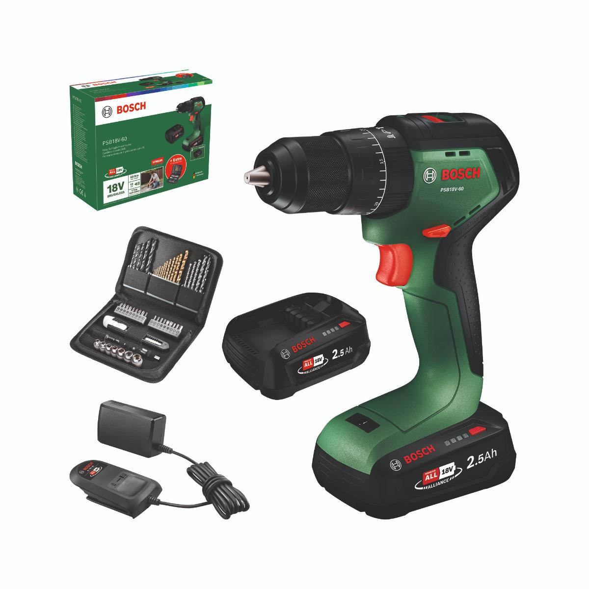 Bosch Akku-Schlagbohrschrauber PSB18V-60, 2x Akku PBA 18V 2.5Ah in Handwerkerkoffer