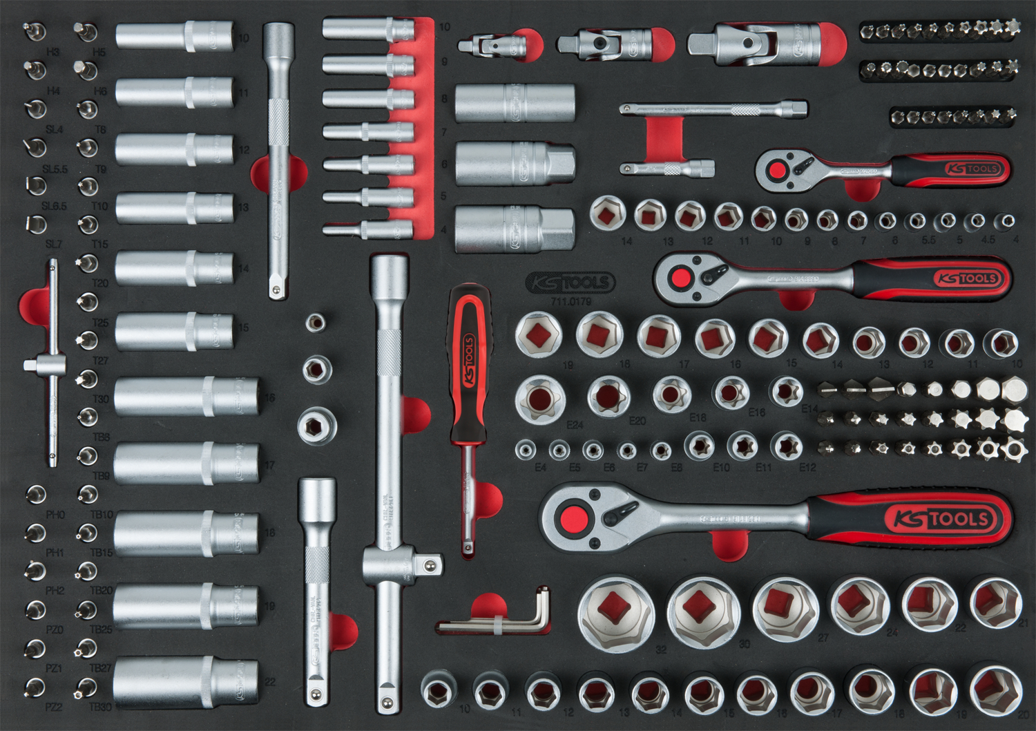 KS Tools 1/4"+3/8"+1/2" Steckschlüssel-Satz, 179-tlg in 1/1 Systemeinlage