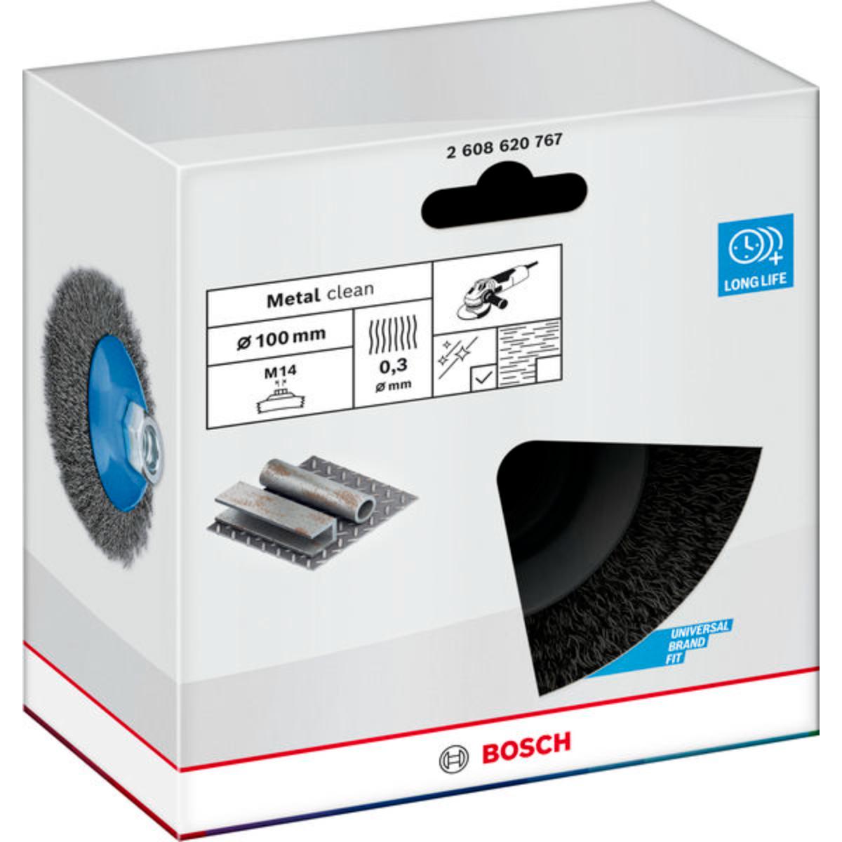 Bosch Metal clean Kegelbürste, 100 x 0,5 mm, M14, gewellt