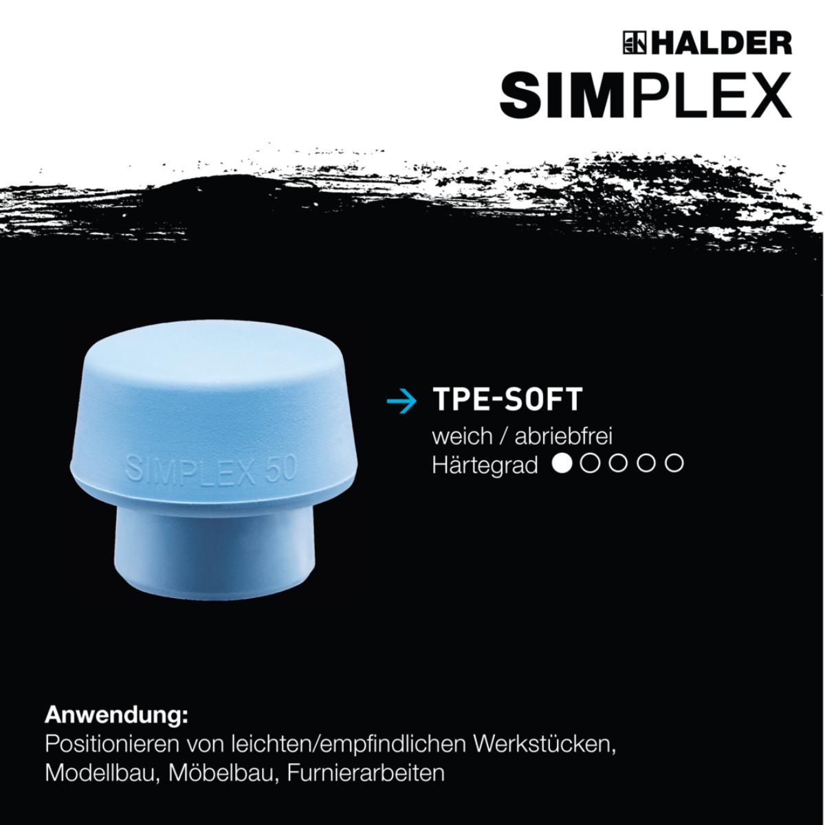 HALDER SIMPLEX - Schonhammer mit TE-Gehäuse und Holzstiel, Superplastik / TPE-soft