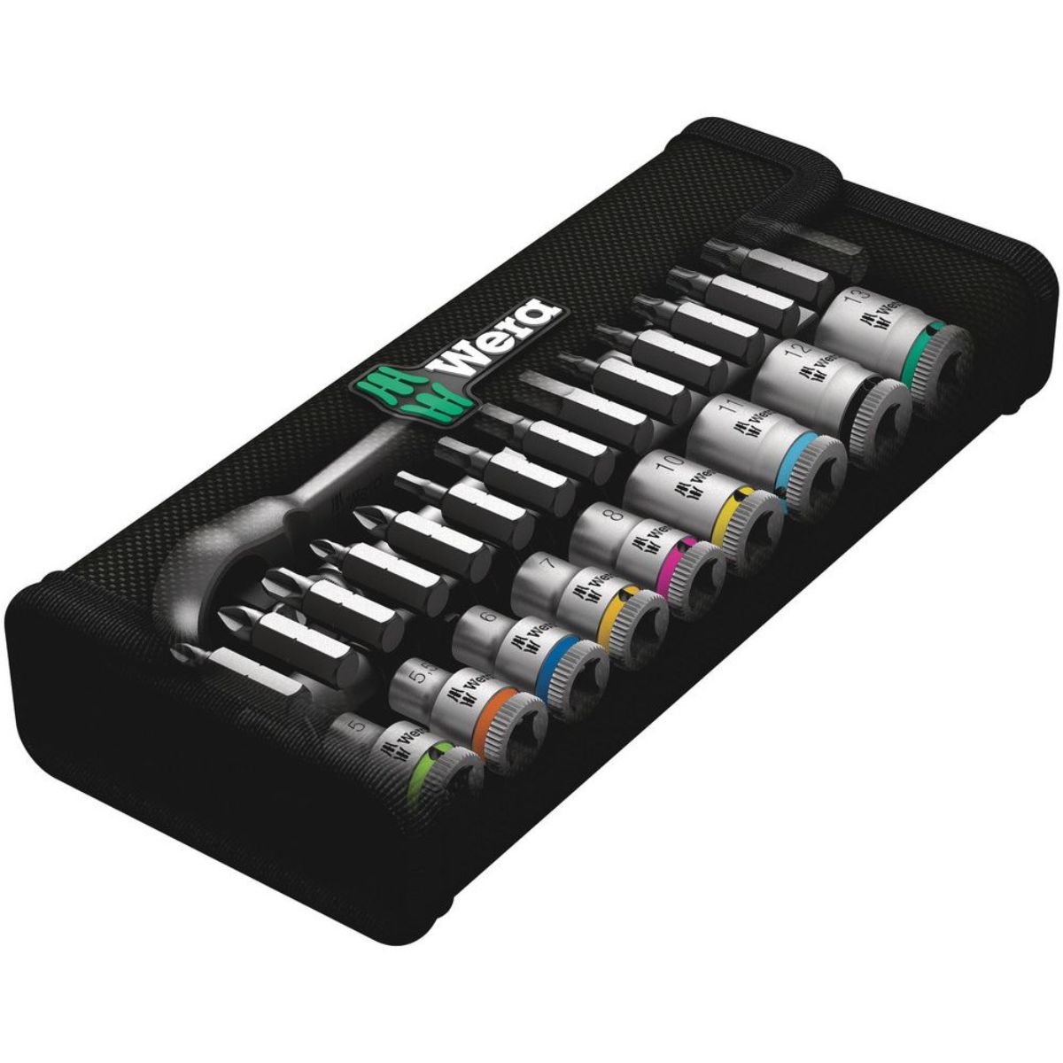 Wera 8100 SA 7 Zyklop Metal-Knarrensatz, Durchsteckvierkant, 1/4"-Antrieb, metrisch, 28-teilig