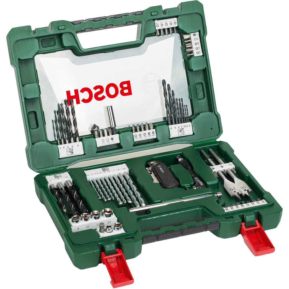 Bosch V-Line Box, Bohrer- und Bit-Set, 68-teilig, Klappmesser, Magnetstab, Winkelschr.