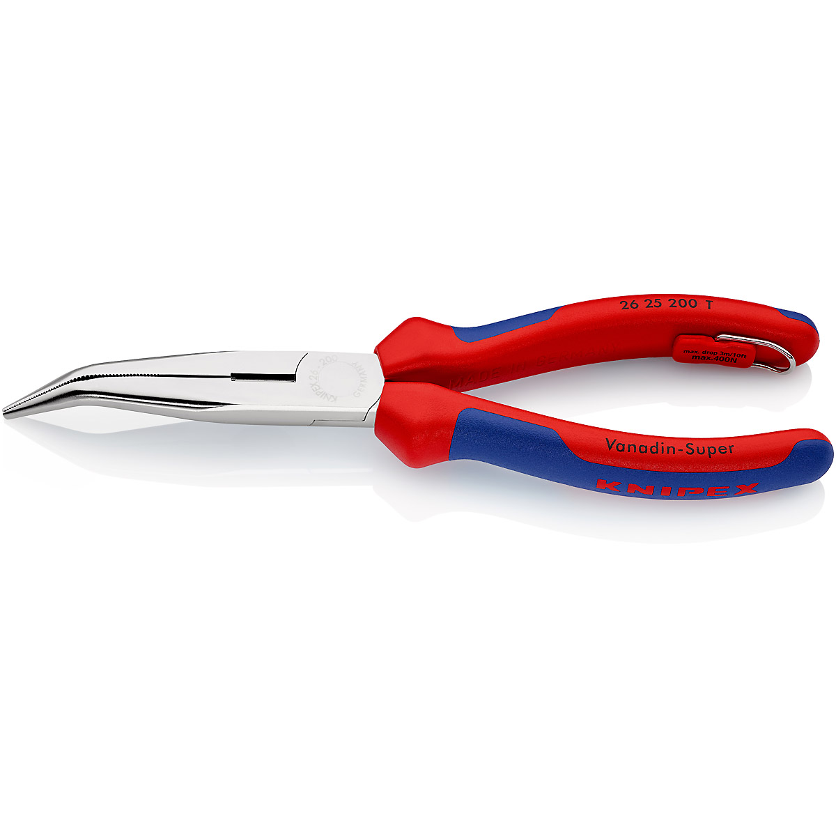 KNIPEX Flachrundzange mit Schneide/Befestigungsöse angewinkelt (Storchschnabelzange)